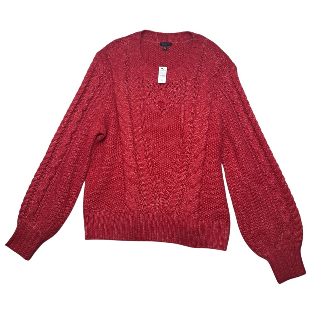 NWT Talbots Balloon‎ Sleeve Cable Knit Sweater Women's XL Red Holiday Christmas
